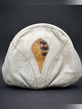 Vintage 80’s Clutch-Cream Leather with Golden Yellow Snakeskin Accent